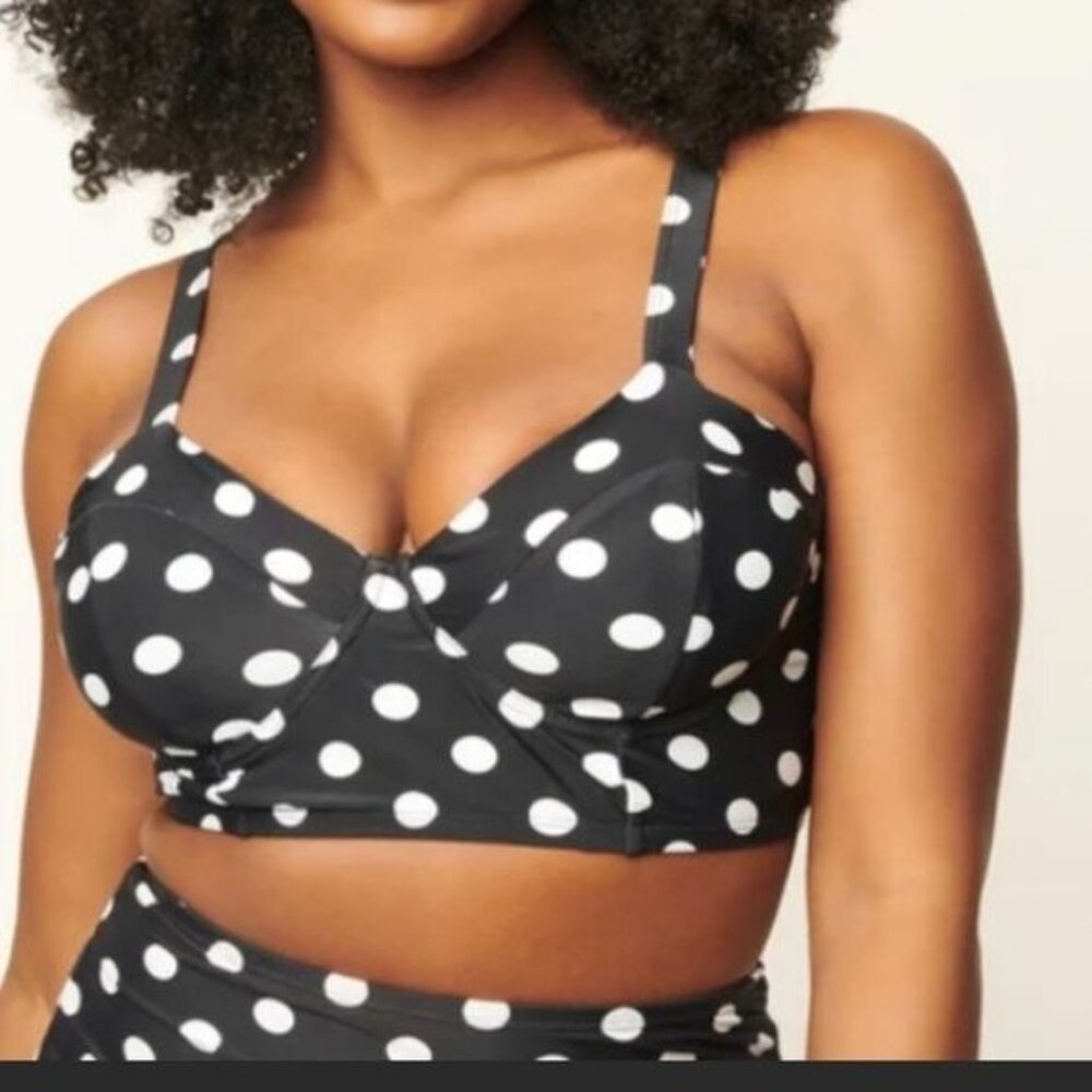 Unique vintage retro swimsuit black polka dot bikini swim top size medium